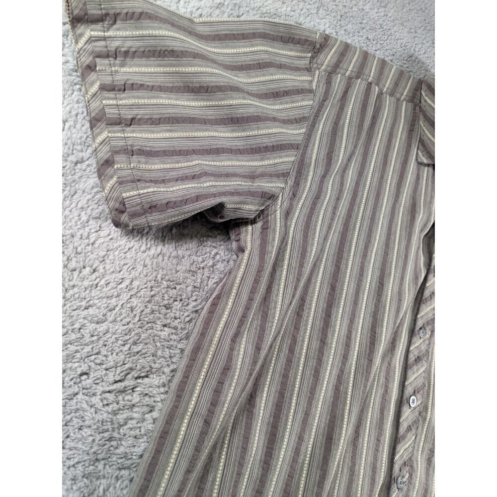 REI Button Shirt Mens Large Cotton Poly Green Gray Stripe Short Sleeve - Picture 8 of 11